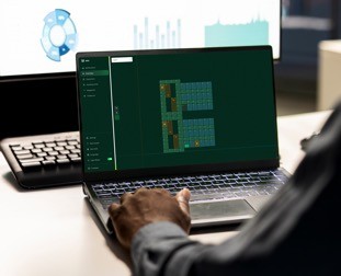 Movu software showing a storage layout on a laptop